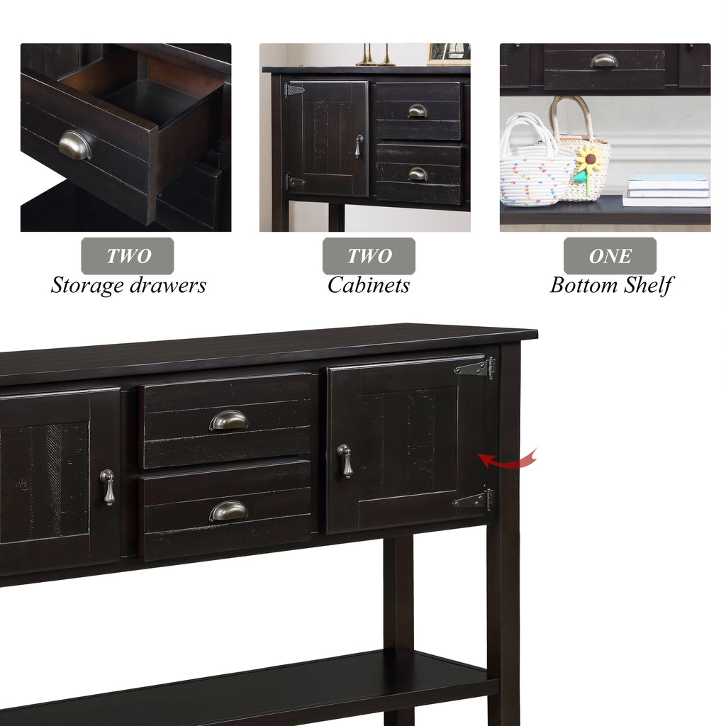 48'' Solid Wood Sideboard Console Table with 2 Drawers and Cabinets and Bottom Shelf, Retro Style Storage Dining Buffet Server Cabinet for Living Room Kitchen Dining Room (Espresso - Grand Goldman Shop