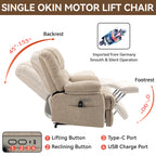 23' Seat Width and High Back Large Size Beige Chenille Power Lift Recliner Chair with 8-Point Vibration Massage and Lumbar Heating - Grand Goldman Shop