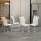 Modern Dining Chairs with Faux Leather Padded Seat and Metal Legs in White, Set of 4 - Grand Goldman Shop