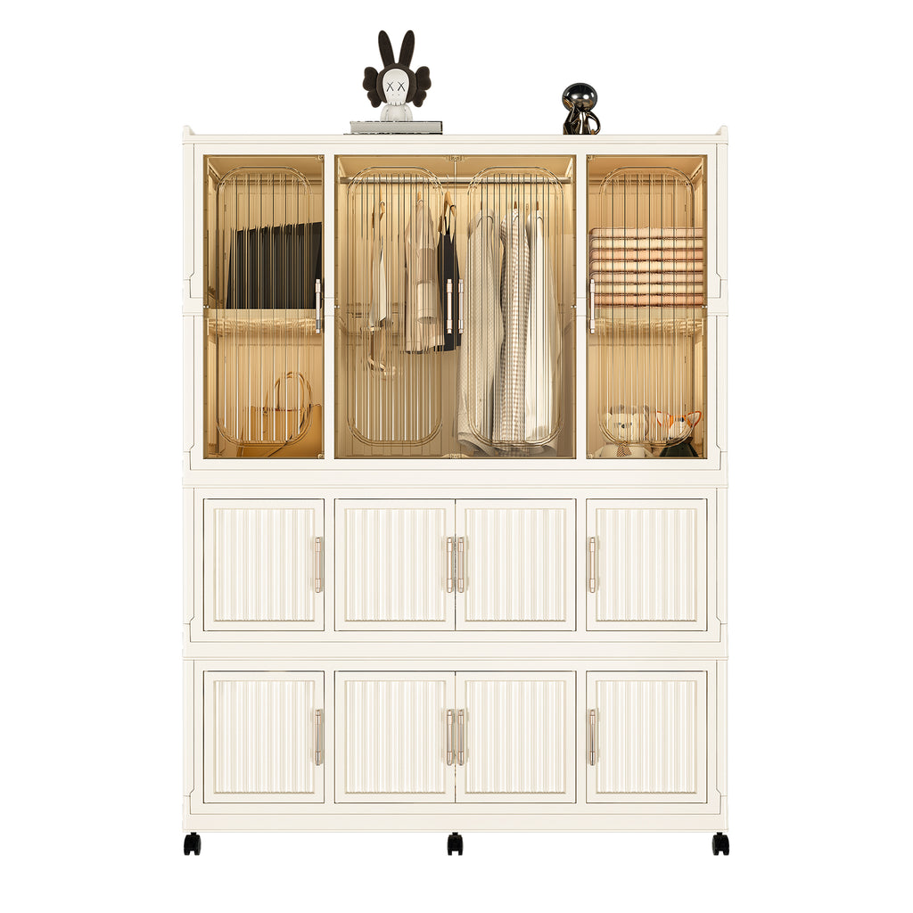 Portable Wardrobe Closet Storage Organizer for Clothes,Clothes Dresser,12 Magnetic Doors-12 Cubes & 1 Hanging Rod,6 pcs hangers , Baby Wardrobe Storage Cabinet,White - Grand Goldman Shop