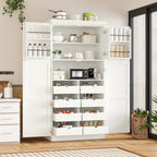 [Assembly Video Provided] TOPMAX 35.5x17.6x70.9inch Freestanding Kitchen Pantry Cabinet, Tall Storage Cabinet with 4 Doors, 2 Door Shelves, 8 Pull-out Trays and Adjustable Shelf for Dining Room, White - Grand Goldman Shop
