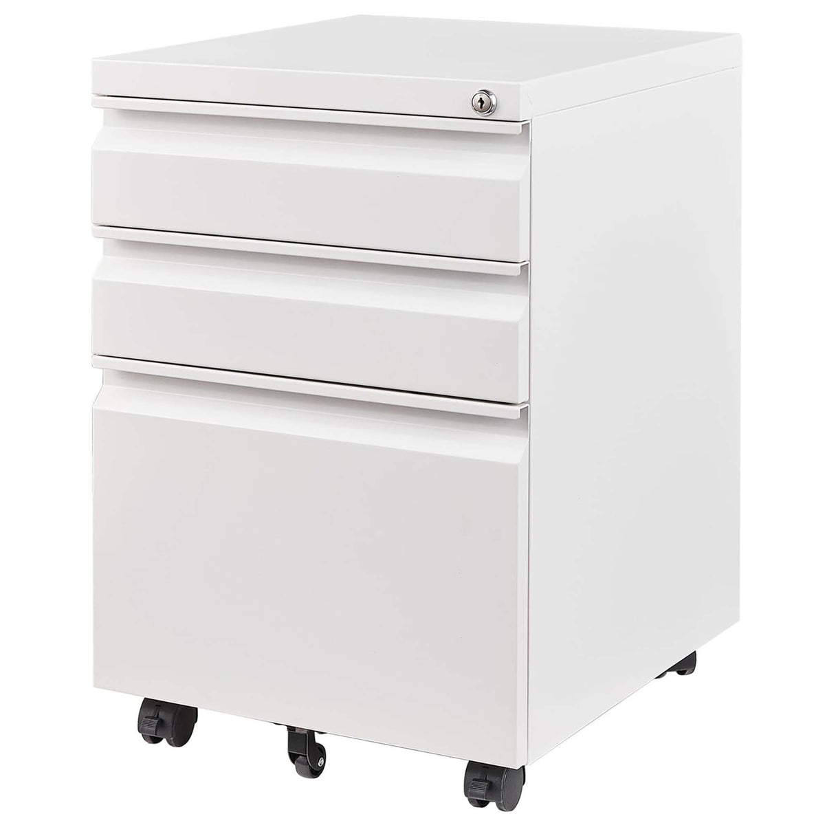 White Mobile 3-Drawer File Cabinet with Lock, Metal Organizer for Home Office, Fully Assembled - Grand Goldman