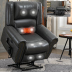 Power Lift Recliner Chair Heat Massage Dual Motor Infinite Position Up to 350 LBS, Faux Leather, Heavy Duty Motion Mechanism with USB Ports, Grey - Grand Goldman Shop