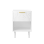Modern White Nightstand with One Drawer and Open Shelf, Gold-Accented Handle, 22.83'' H, MDF, White - Grand Goldman Shop
