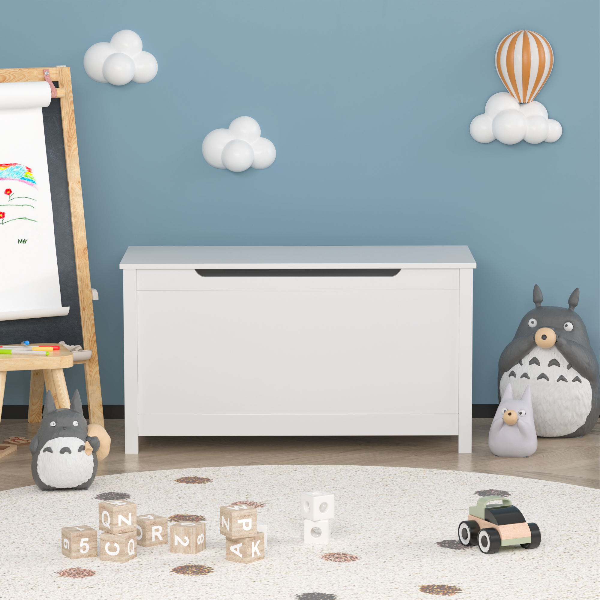 Kids Wooden Toy Box Storage with Safety Hinged Lid for Ages 2+ (White) | Premium Home Decor - Grand Goldman