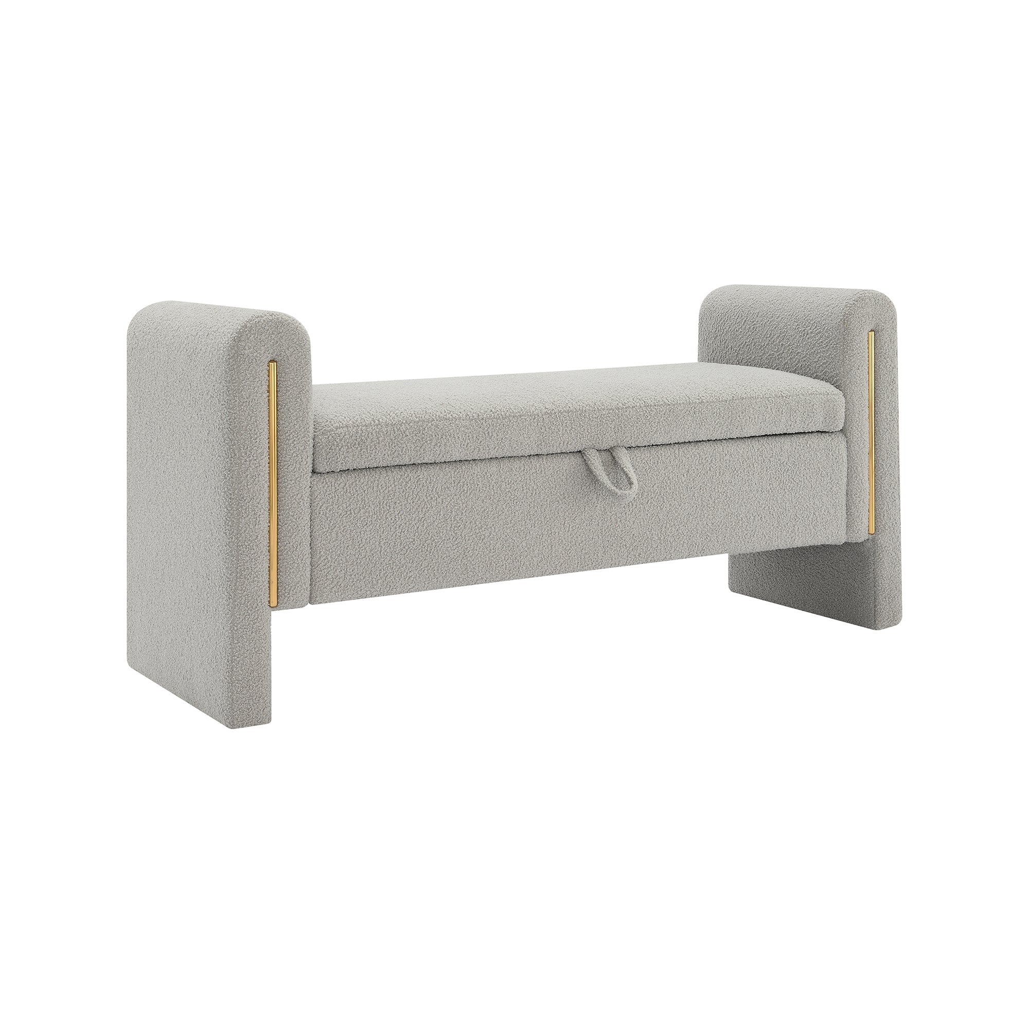 Modern Teddy Upholstered Storage Bench with Arms and Comfy Teddy Fabric in Grey - Grand Goldman Shop