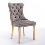 Nikki Collection Modern, High-end Tufted Solid Wood Contemporary Velvet Upholstered Dining Chair with Golden Stainless Steel Plating Legs,Nailhead Trim,Set of 2,Gray and Gold, SW1601GY - Grand Goldman Shop