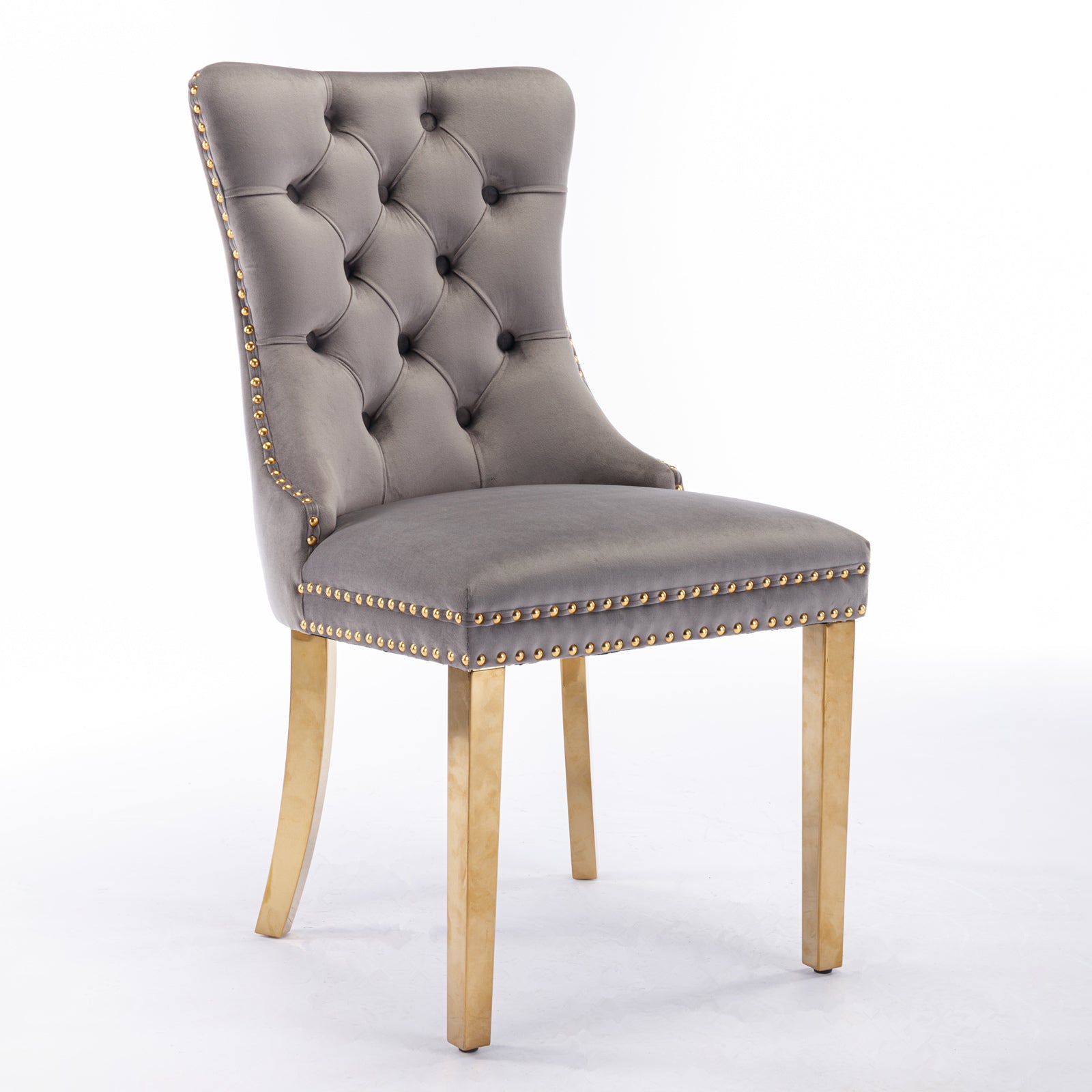 Nikki Collection Modern, High-end Tufted Solid Wood Contemporary Velvet Upholstered Dining Chair with Golden Stainless Steel Plating Legs,Nailhead Trim,Set of 2,Gray and Gold, SW1601GY - Grand Goldman Shop