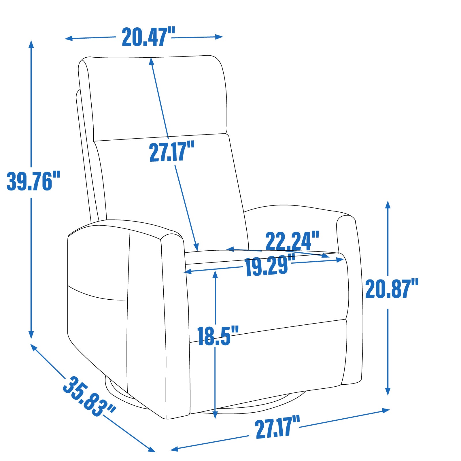 Heat Massage Manual Recliner Chair with Rocker and Swivel in Fabric for Living Room, Grey - Grand Goldman Shop