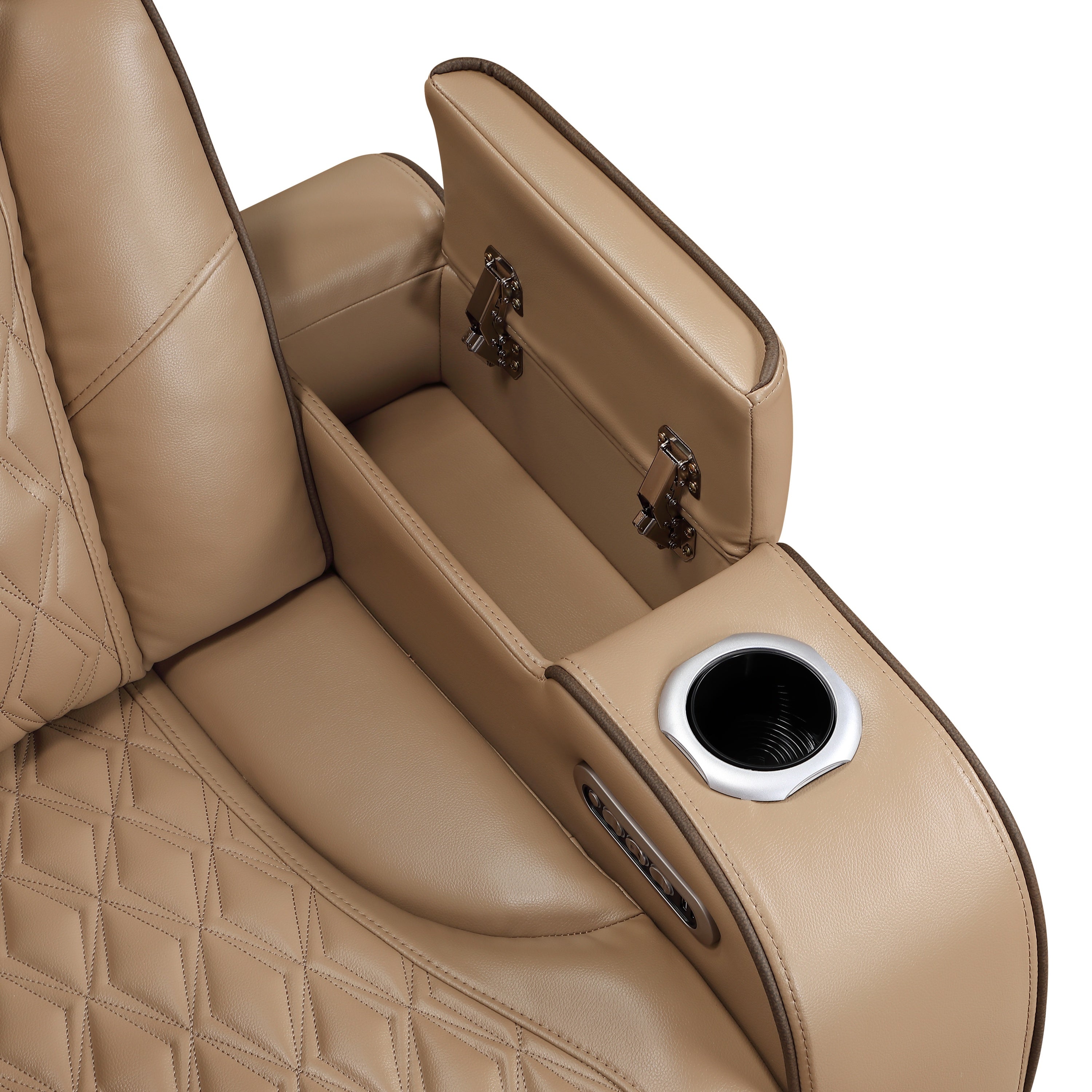 Fortuner Power Reclining 3Pc Living Room Set in Caramel Faux Leather with LED Lights, Massage Function, Bluetooth Speakers and Wireless Charging - Grand Goldman Shop