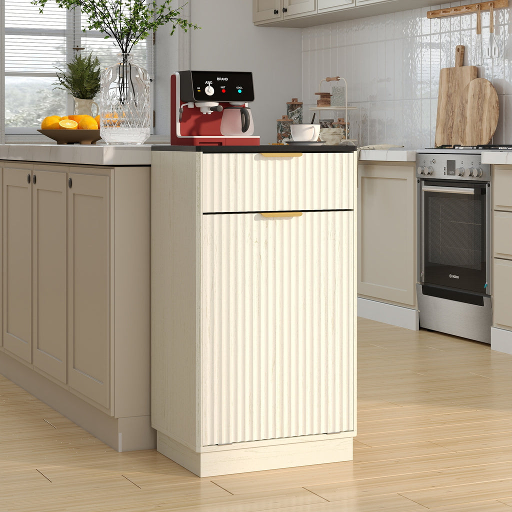10-Gallon Woodgrain Tilt-Out Trash Can Cabinet Wooden Garbage Recycling Cabinet with Wave-Textured Hideaway Drawer&Pull-Out Bin-Multipurpose Kitchen/Bath Organizer in Antique White Finish - Grand Goldman Shop