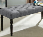 Leviton Fabric Tufted Turned Leg  Dining Bench, Gray - Grand Goldman Shop