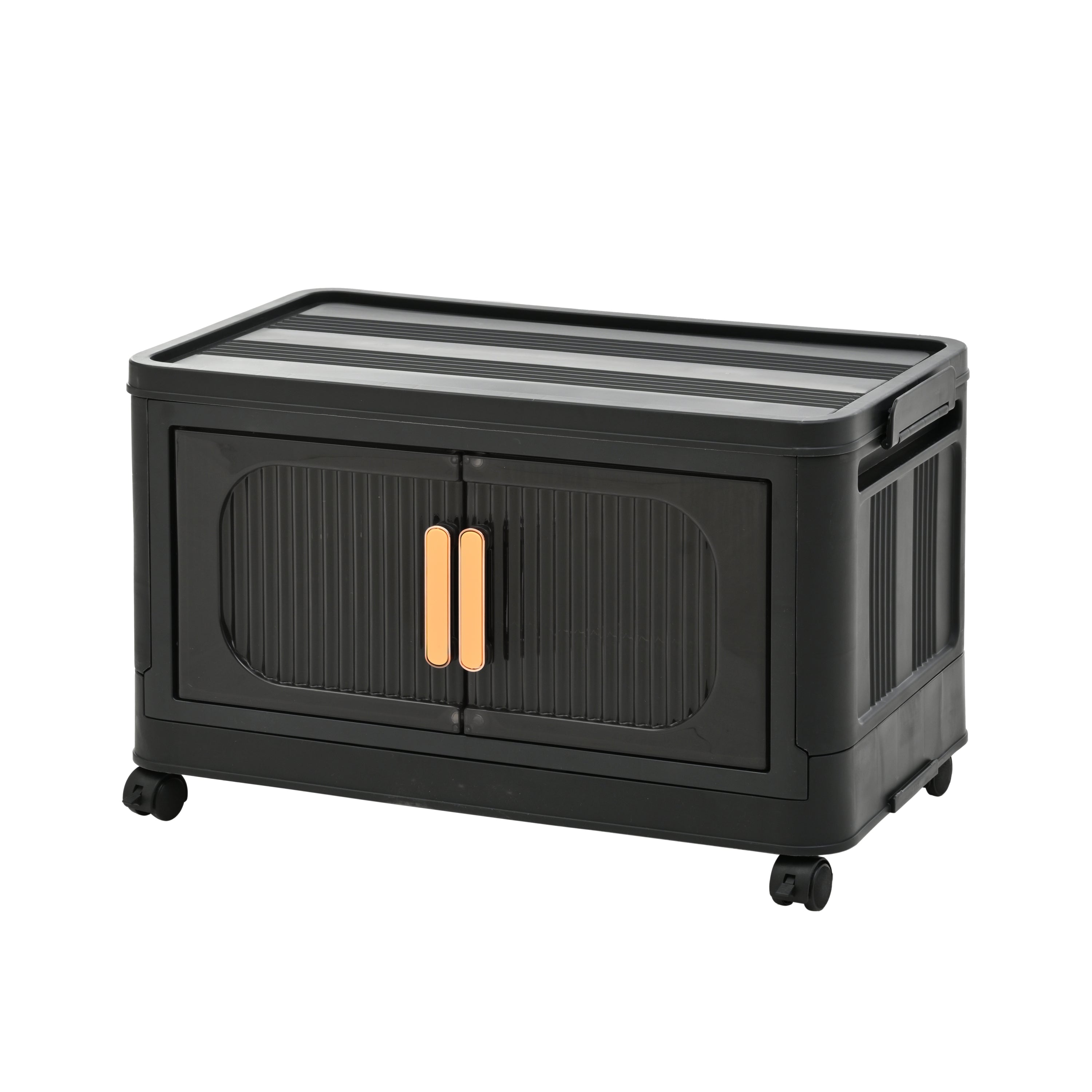 Black, 20' Side Wide Folding Storage Cabinet ,3 Tiers,19.69'×11.81'×31.10',Collapsible Storage Bins with Magnetic Door, Plastic Storage Cabinet with Wheels - Grand Goldman Shop