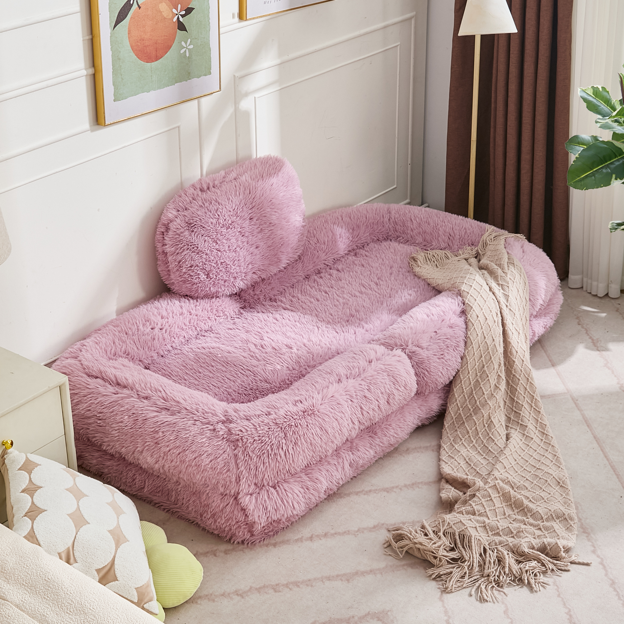 [NEW ARRIVED] [VIDEO PROVIDED] Human Dog Bed,Lazy Sofa,5-Position Adjustable Convertible,Floor Gaming Chair,bedroom, living room,Suitable for gaming, meditation,relaxation,Plush Fabric,Pink - Grand Goldman Shop