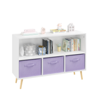 Kids Bookcase with Collapsible Fabric Drawers, Children's Book Display Organizer in White and Purple, MDF with Pine Legs - Gr