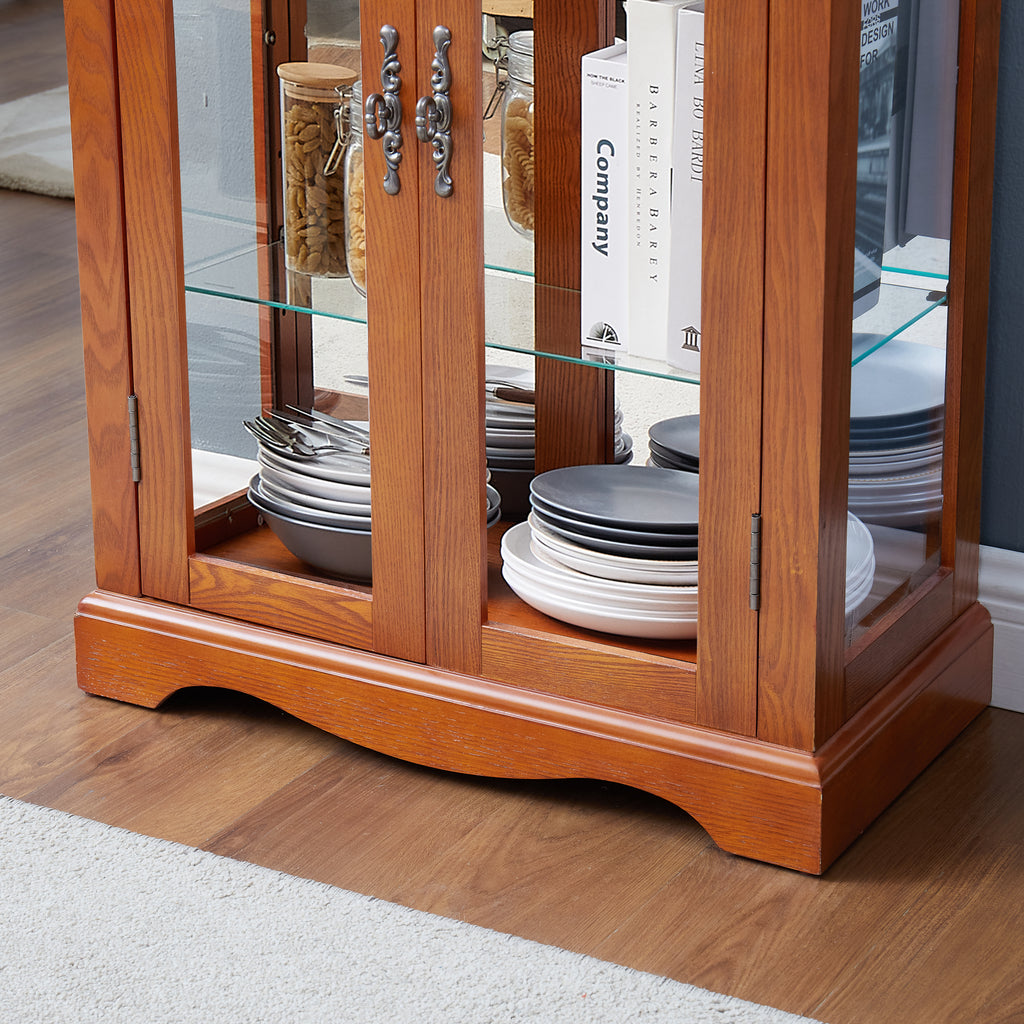 Lighted Glass Curio Display Cabinet,Display Cabinet,Glass Storage Cabinet Glass Wine cabinet Wood Frame Toy Display for Living Room, Kitchen, Pantry light bulb included OAK - Grand Goldman Shop