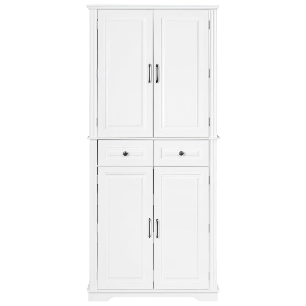 K&K 71' Tall Kitchen Pantry Cabinet with 3 Pull Out Cabinet Organizers, Farmhouse Embossed Texture Storage Cabinet with 6 Door Shelves, 2 Drawers, Freestanding Cupboard for Kitchen, Dining Room White - Grand Goldman Shop