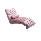 Velvet Chaise Lounge Indoor, Button-Tufted Upholstered Chaise Lounge Chair with Pillow in Pink Velvet, Comfortable Seating for Bedroom Living Room Office - Grand Goldman Shop