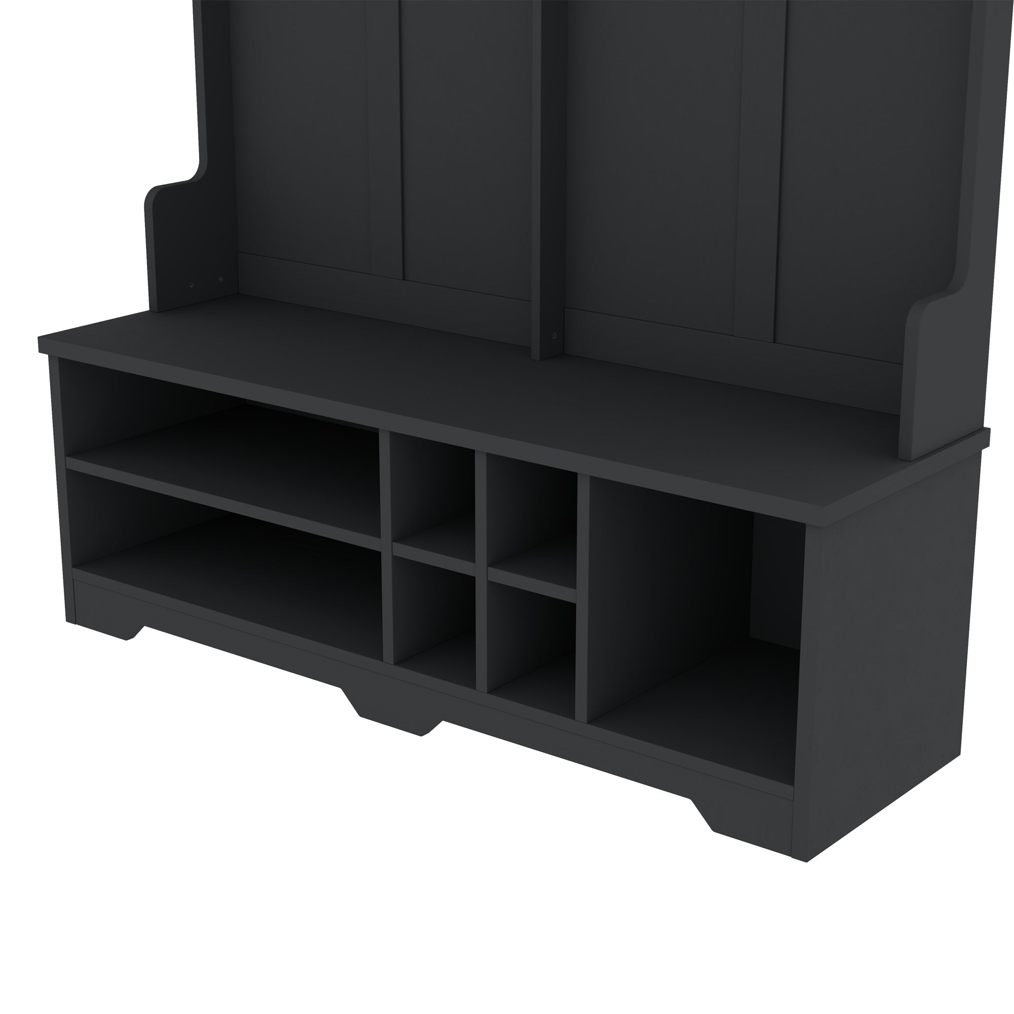 Modern Hallway Hall Tree with Metal Hooks and Storage Space, Multi-Functional Entryway Coat Rack with Shoe Cubbies, Black - Grand Goldman Shop