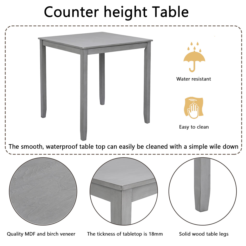 5 Piece Dining Table Set, Wooden Dining Square Table Set for 4, Counter Height Kitchen Table Set with Square Table and 4 Upholstered Chairs for Small Space, Gray - Grand Goldman Shop