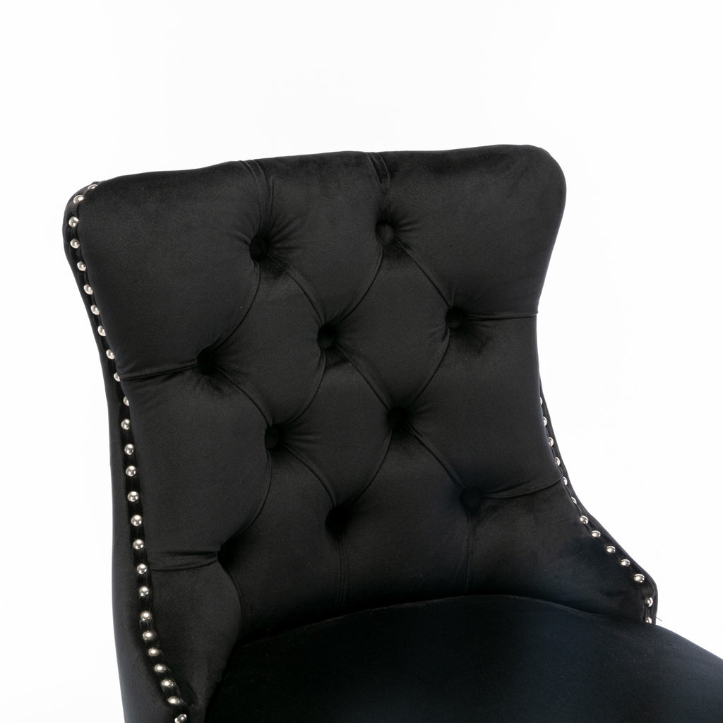 Contemporary Velvet Upholstered Barstools with Button Tufted Decoration and Wooden Legs, and Chrome Nailhead Trim, Leisure Style Bar Chairs,Bar stools, Set of 2 (Black),SW2002BK - Grand Goldman Shop