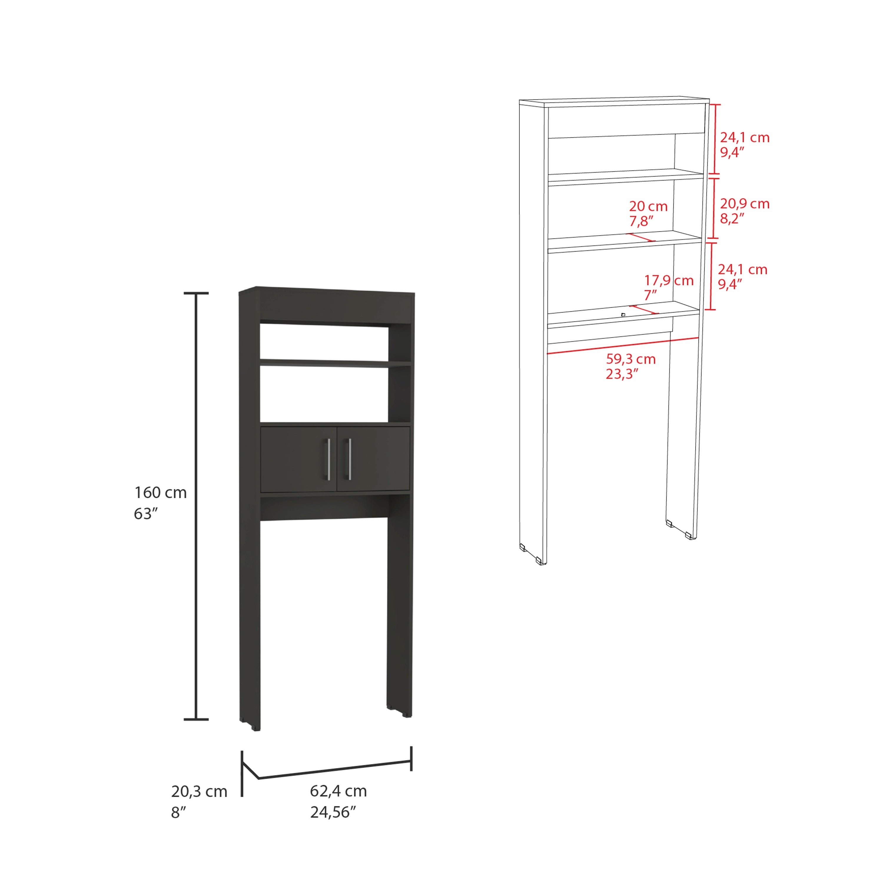 Madrid  Over The Toilet Cabinet, Double Door, Two Shelves -Black | Premium Home Decor - Grand Goldman