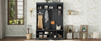 Modern Hallway Hall Tree with Metal Hooks and Storage Space, Multi-Functional Entryway Coat Rack with Shoe Cubbies, Black - Grand Goldman Shop