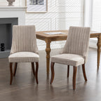 Rayon Cloth Flocking Linen Dining Chairs Channel Kitchen Dinner Chair Comfy Fabric Upholstered Accent Chair for Dining Room with Curved Solid Wood Legs,Set of 2 (Beige), SW1847BG - Grand Goldman Shop