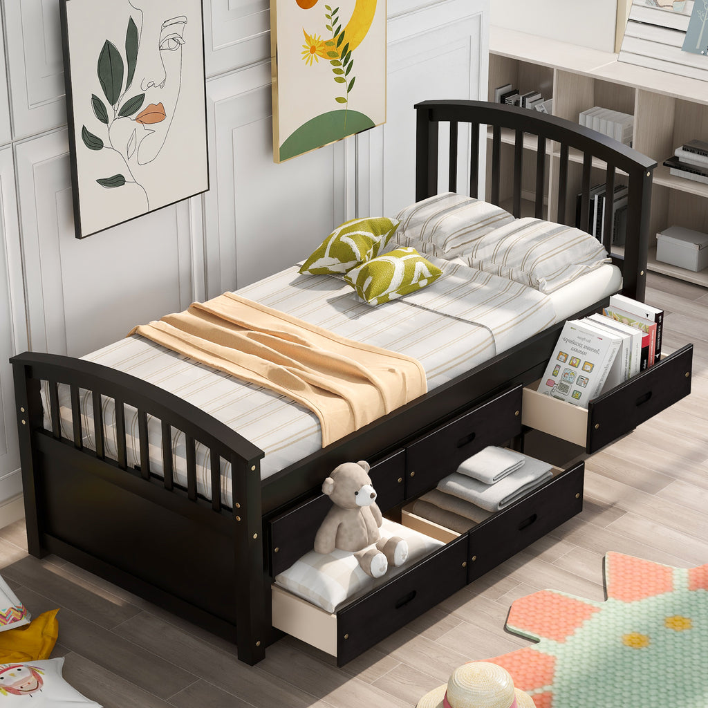 Orisfur. Twin Size Platform Storage Bed Solid Wood Bed with 6 Drawers - Grand Goldman Shop