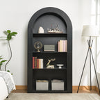 78.74' Tall Arched Bookcase, Mid Century Modern 4-Tier Arched Storage Bookcase with Open Display Storage Shelf for Dining Room, Living Room,Bedroom (Black) - Grand Goldman Shop