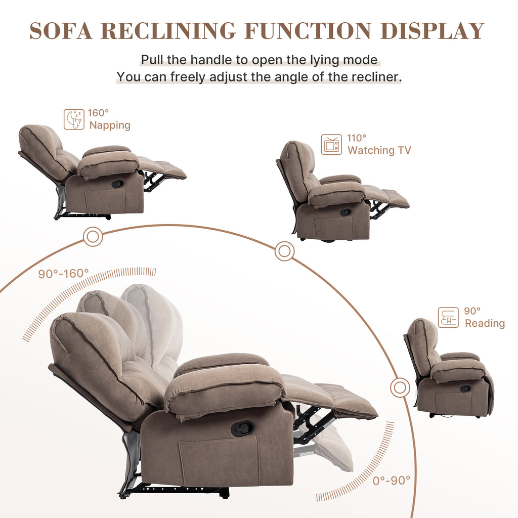 Oversized Velvet Recliner Chair Sofa with Manual Push-Back Functionality in Brown - Grand Goldman Shop