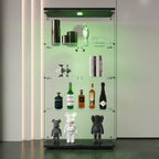 Two-door LED lights  Glass Display Cabinet 4 Shelves with Door, Floor Standing Curio Bookshelf for Living Room Bedroom Office