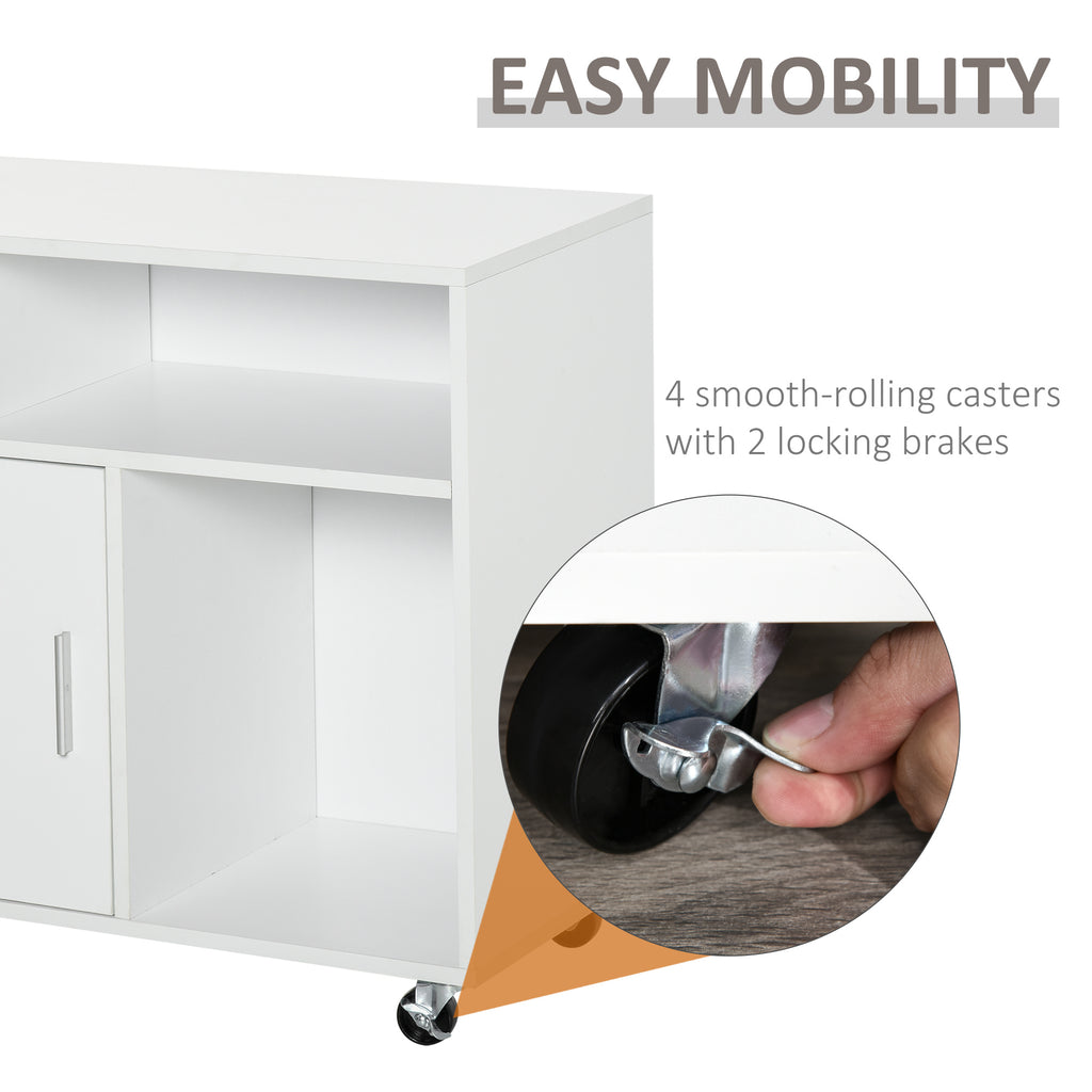 HOMCOM Printer Stand Home Office Mobile Cabinet Organizer Desktop with Caster Wheels, 2 Locking Breaks and Drawer, White | Pr