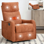 Heat Massage Manual Recliner Chair with Rocker and Swivel in Fabric for Living Room, Orange - Grand Goldman Shop