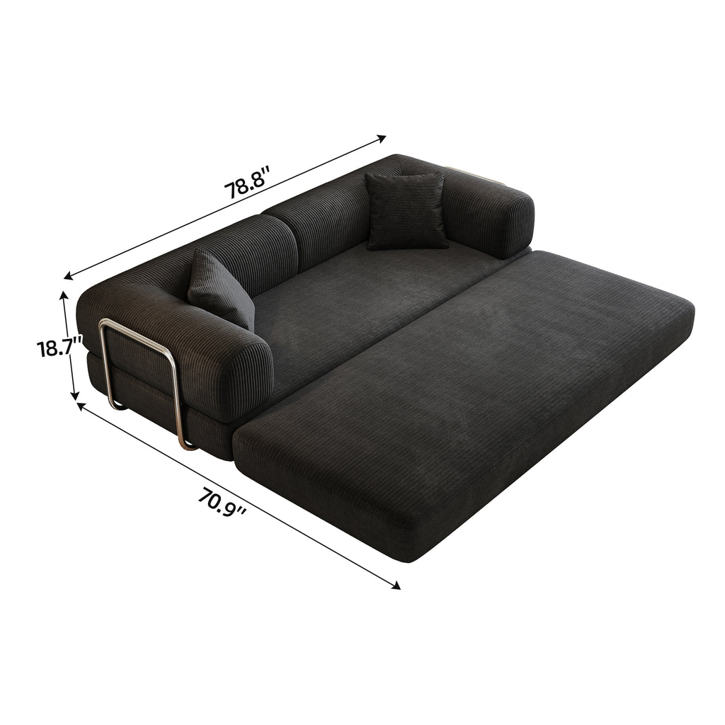 78.8' Compression Sofa,Convertible Floor Sofa Bed-with Pillow Back Support Armrest,Comfy Futon Couch Sleeper Bed,Loveseats Boneless Modular Sectional Sofa,Corduroy fabric,for Living Room,Bedroom,Black - Grand Goldman Shop