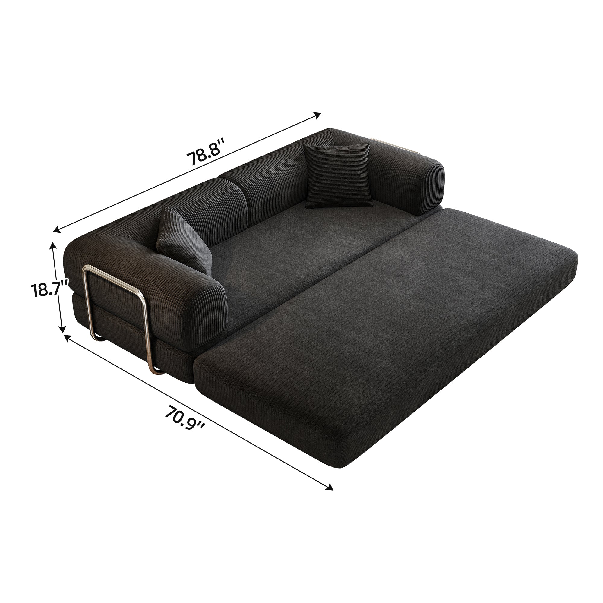 78.8' Compression Sofa,Convertible Floor Sofa Bed-with Pillow Back Support Armrest,Comfy Futon Couch Sleeper Bed,Loveseats Boneless Modular Sectional Sofa,Corduroy fabric,for Living Room,Bedroom,Black - Grand Goldman Shop