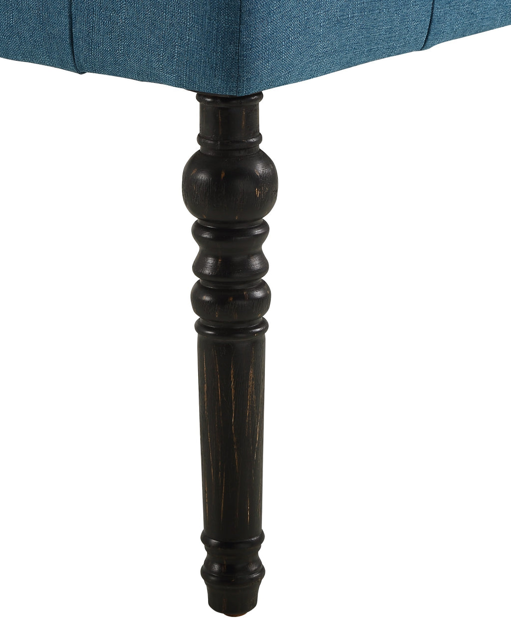 Leviton Fabric Tufted Turned Leg  Dining Bench, Blue - Grand Goldman Shop