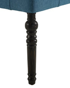Leviton Fabric Tufted Turned Leg  Dining Bench, Blue - Grand Goldman Shop