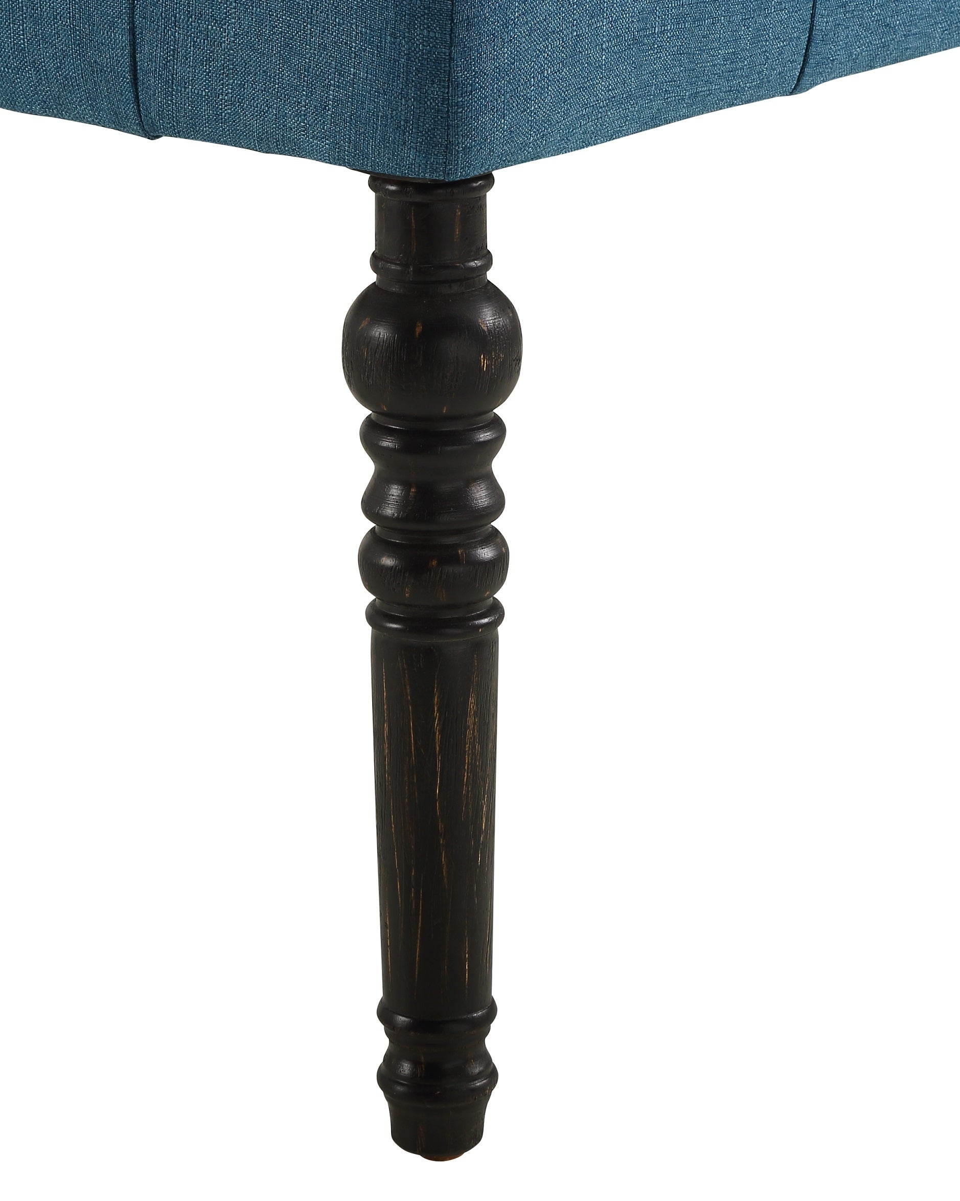 Leviton Fabric Tufted Turned Leg  Dining Bench, Blue - Grand Goldman Shop