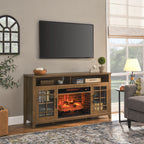 55 inch TV Media Stand with Electric Fireplace KD Inserts Heater,Reclaimed Barnwood Color - Grand Goldman Shop