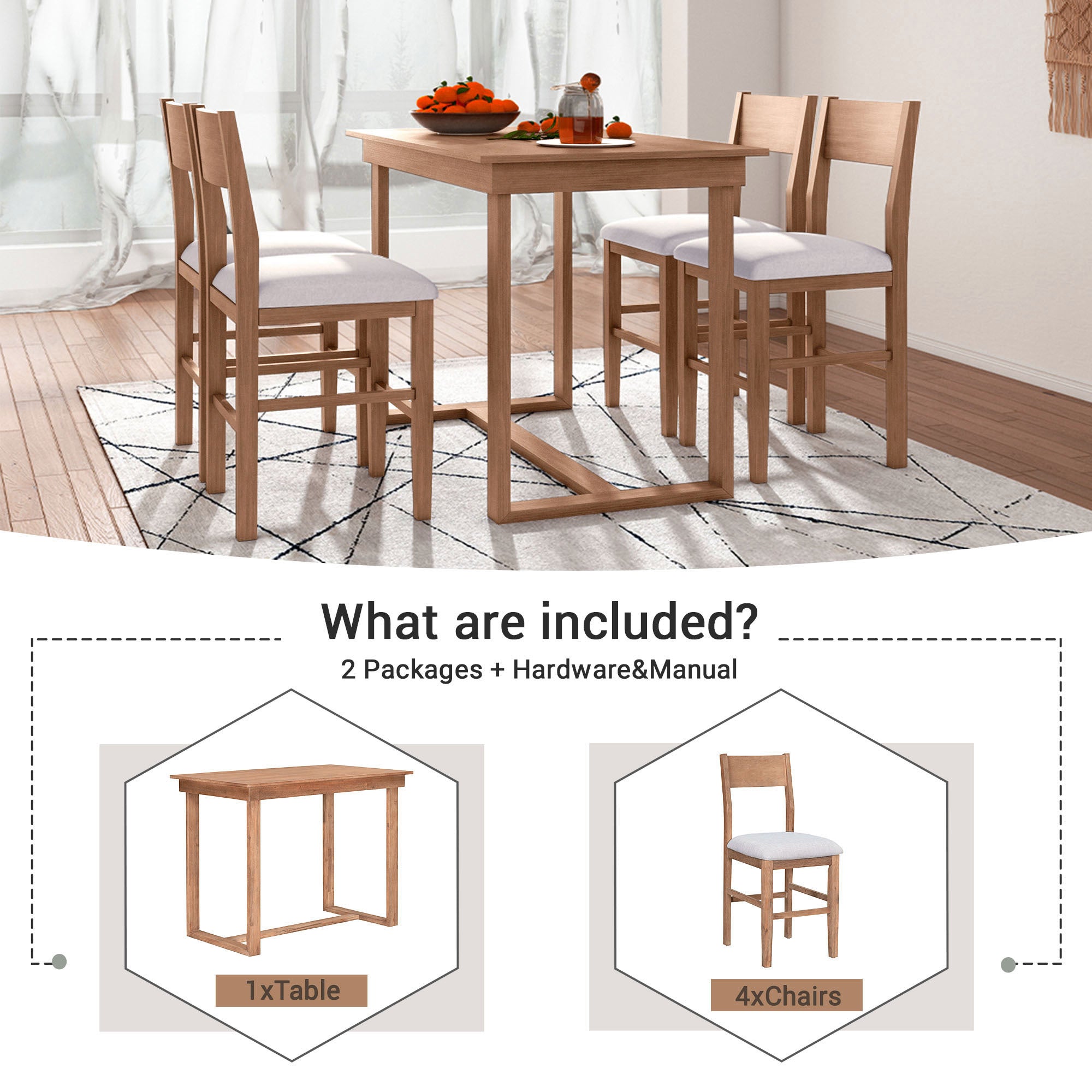 TOPMAX Farmhouse Counter Height 5-Piece Dining Table Set with 1 Rectangular Dining Table and 4 Dining Chairs for Small Places,Brown - Grand Goldman Shop