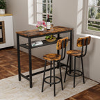 Bar table, equipped with 2 bar stools , with backrest and partition (Rustic Brown) - Grand Goldman Shop