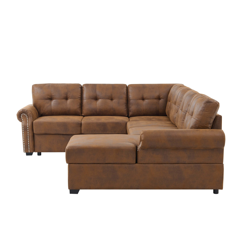 Faux Leather Fabric U-Shape Sectional Sleeper Sofa (Pull-Out Bed) With Storage Chaise - Grand Goldman Shop