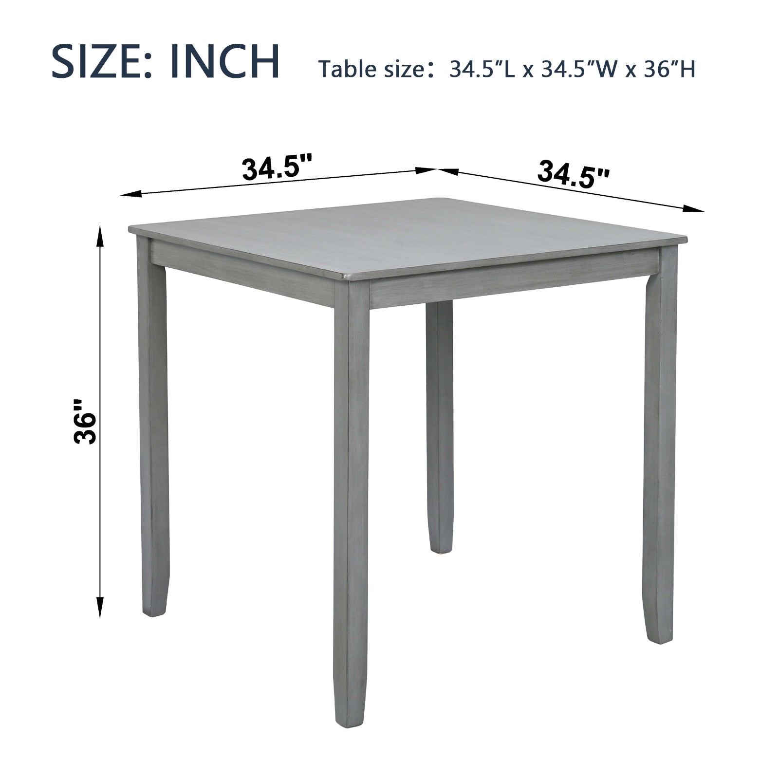 Wooden Dining Square Table, Kitchen Table for Small Space, 4 Person Counter Height Table, Gray, ONLY THE TABLE - Grand Goldman Shop