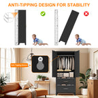 71' Tall Metal Wardrobe Cabinet with 2 Drawers and Hanging Rod, 2 Doors Wardrobe Closet with Shelf for Bedroom, Office, Laundry Room,Entryway ,Foyer,Guesthouse (Black) - Grand Goldman Shop