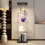 LED lights  Glass Display Cabinet 4 Shelves with Door, Floor Standing Curio Bookshelf for Living Room Bedroom Office, 64.7'*1