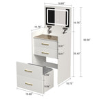 Compact 3 in 1 Vanity Desk with Open Top Mirror, Glass Desktop, White MDF, 50.39' Height - Grand Goldman Shop