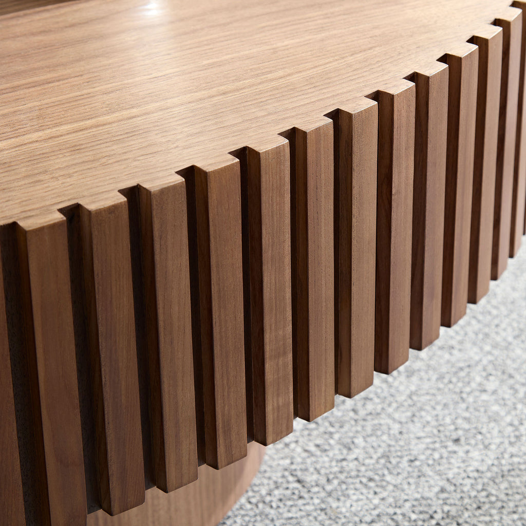 Modern Handcraft Drum Coffee Table Length 43.7 inch Ellipse Coffee Table for Living Room,Oval Small Coffee Table with Sturdy Pedestal,Walnut MDF,W2582P251185 - Grand Goldman Shop