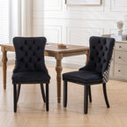 Classic Velvet Dining Chairs,  High-end Tufted Solid Wood Contemporary Velvet Upholstered Dining Chair with Wood Legs Nailhead, SET OF 2,Black and Patterned,SW2201BK - Grand Goldman Shop