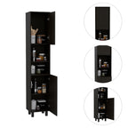 Hobart Pantry, Four Legs, Three Interior Shelves, Two Shelves, Two Cabinets -Black - Grand Goldman